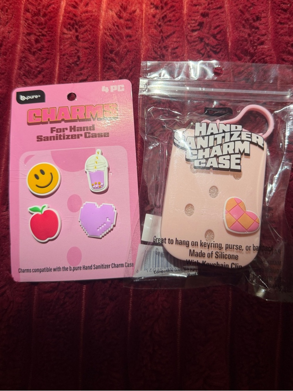 Pink Hand Sanitizer Charm Case with Decorative Charms